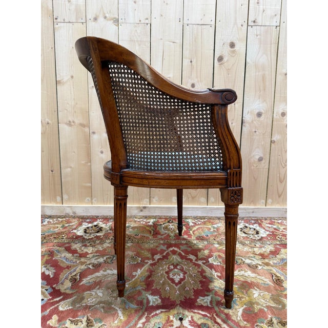 Louis XVI Style Stained Wood Desk Chair with Cane Seat, 19th Century For Sale - Image 4 of 7