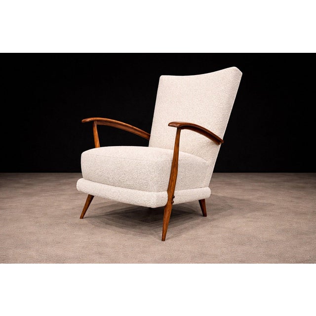 Light Gray Armchair in Caviuna wood, Leather and Bouclé, Giuseppe Scapinelli, 1950s - Lot 210A For Sale - Image 8 of 12