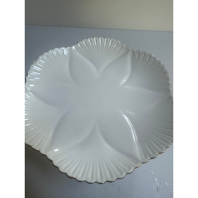 Vintage Shelley England Dainty Regency Pedestal Compote/Cake White With Gold Trim For Sale - Image 16 of 18