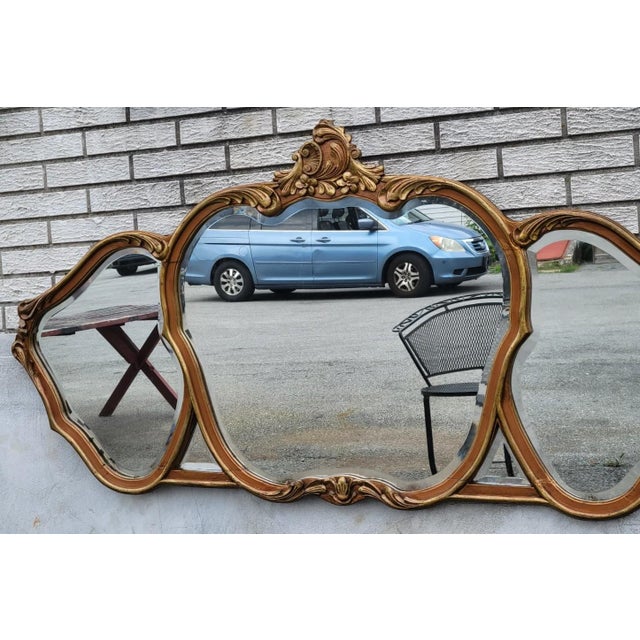 Gold 1920 Louis XV Style Triple Gilded Wall Mirror Gold Rococo Accent For Sale - Image 8 of 17