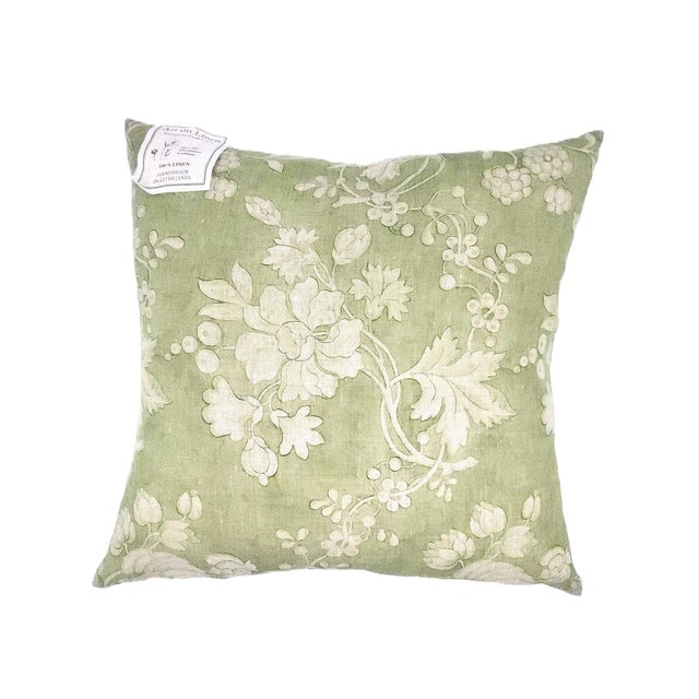 Rustic European Handmade Linen 20x20 Decorative Throw Pillow With 100% Feather Insert in Floral Motif For Sale - Image 3 of 4