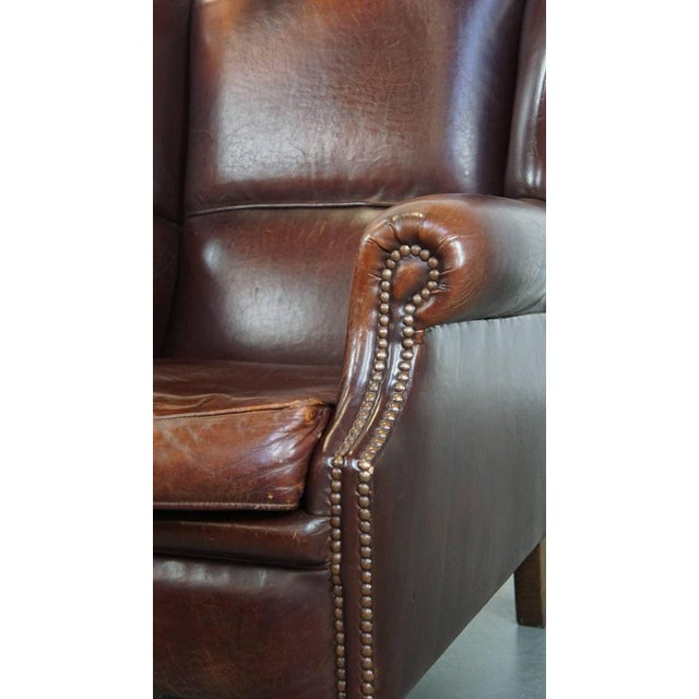 Vintage Sheep Leather Wing Chair For Sale - Image 11 of 17