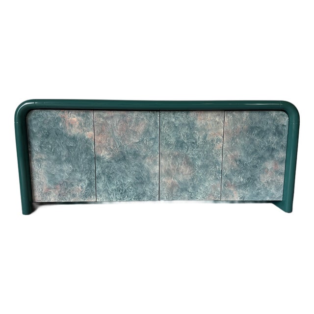 1980s Postmodern Green Lacquer Four-Door Sideboard / Credenza For Sale