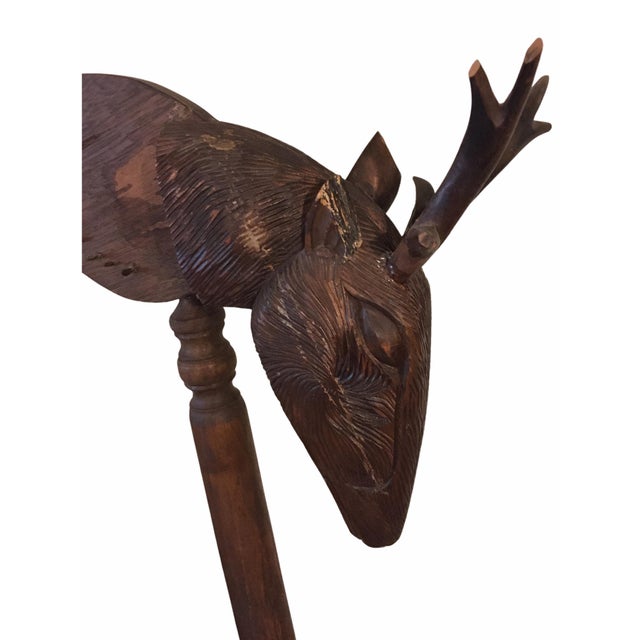 Large Antique Early 20th Century Oak Wood Stag Head Harp For Sale - Image 10 of 13
