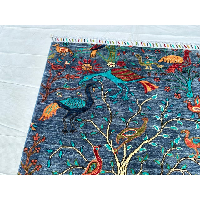 Slate Blue Persian Peacock Tree of Life Hand-Knotted Wool Rug - 3'3" X 5'0 For Sale - Image 9 of 11