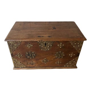 Antique Colonial Dutch Teak Chest with Applied Brass and Studded Decoration, 1700s For Sale