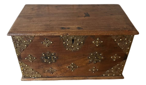 Antique Colonial Dutch Teak Chest with Applied Brass and Studded Decoration, 1700s