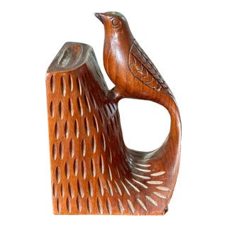 1990s Carved Wooden Bird Bookend, a Single For Sale