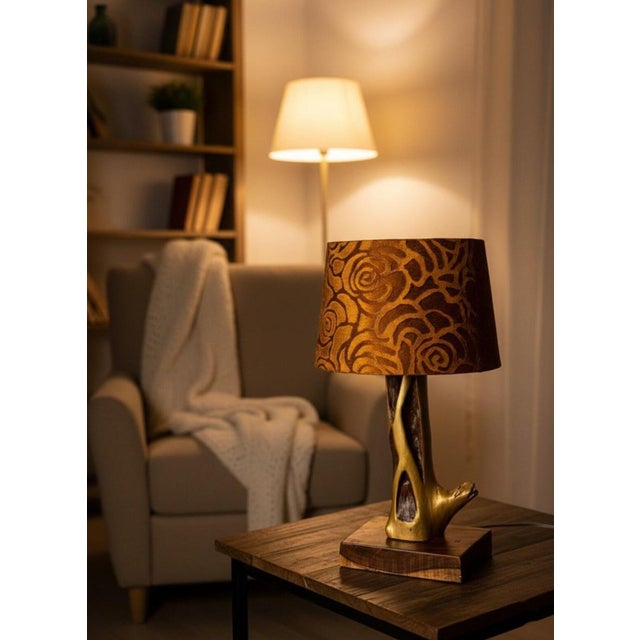 1990s 1990s Rustic Wood Table Lamp, Natural Patina, Farmhouse Decor For Sale - Image 5 of 5