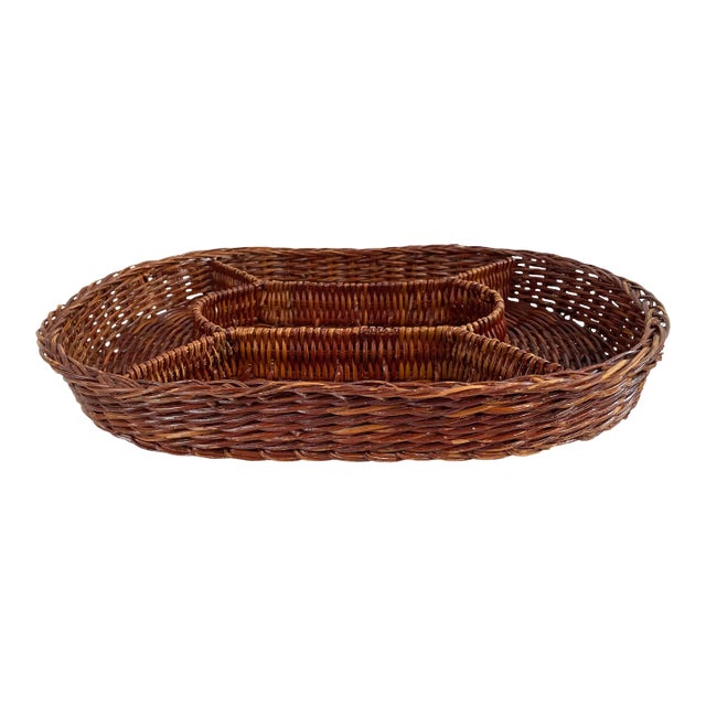 Vintage Divided Wicker Basket For Sale