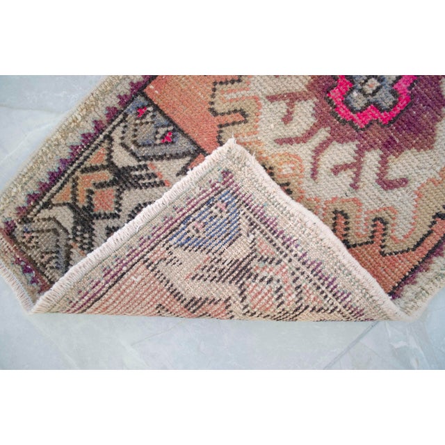 Small Turkish Rug Hand Knotted Faded Mat Entry Decor, Distressed Low Pile - 1'6'' X 3' For Sale - Image 9 of 13