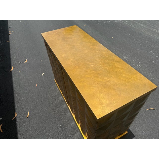 1970s Barbara Barry for Baker Mid Century Diamond Gold Leaf Cabinet Credenza, Attributed For Sale - Image 9 of 12