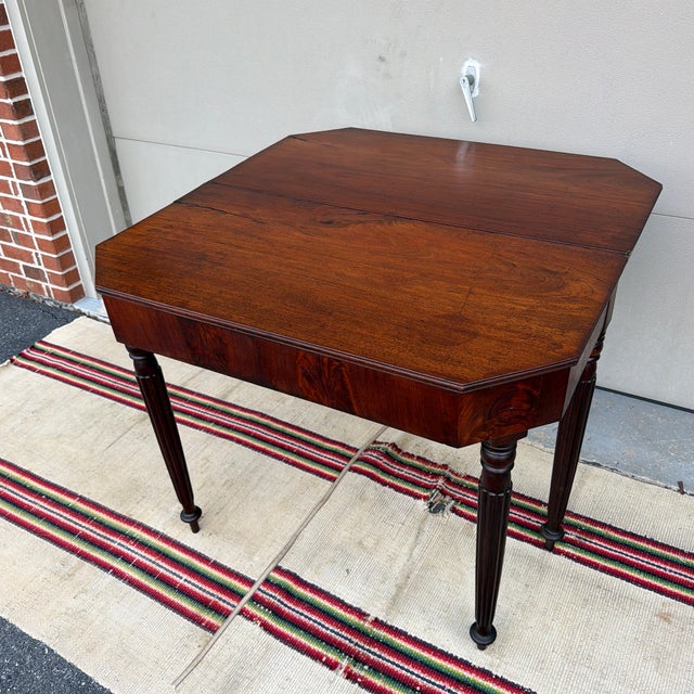 Antique Mahogany Sheraton Flip Top Game Table, Salem or Boston, Massachusetts, Circa 1810s For Sale - Image 11 of 12