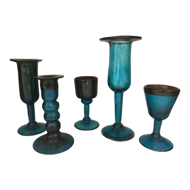 Vintage Cobalt Blue Collectible Glassware - 5 Pieces For Sale