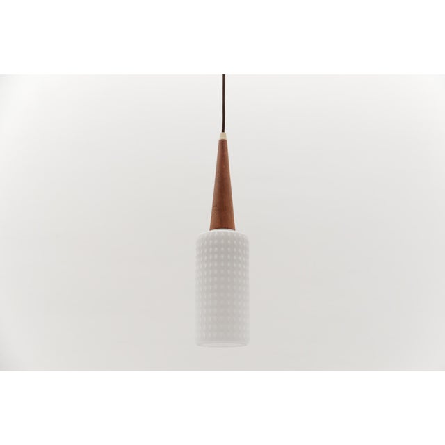 Petite Cylindrical Ceiling Lamp with Teak Wood and Opaline Wood, 1960s For Sale - Image 4 of 11
