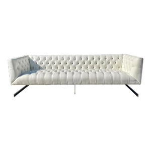 1970s Vintage Leather & Chrome Cantilever Sofa Attributed to Milo Baughman