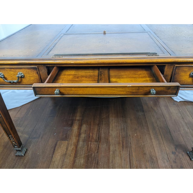 Late 20th Century Theodore Alexander Regency Style Mahogany & Leather Writing Desk With Carved Ribbon Motif Legs For Sale - Image 17 of 18