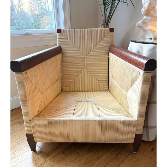 Donghia Lounge Chair in Rattan and Mahogany For Sale - Image 12 of 16