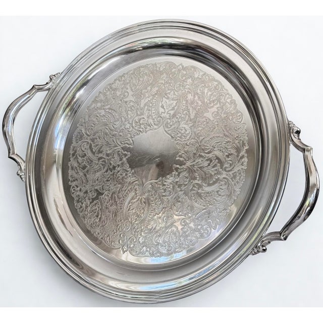 Ralph Lauren Style Oneida Webster Wilcox Silverplate Round Serving Tray For Sale - Image 9 of 12