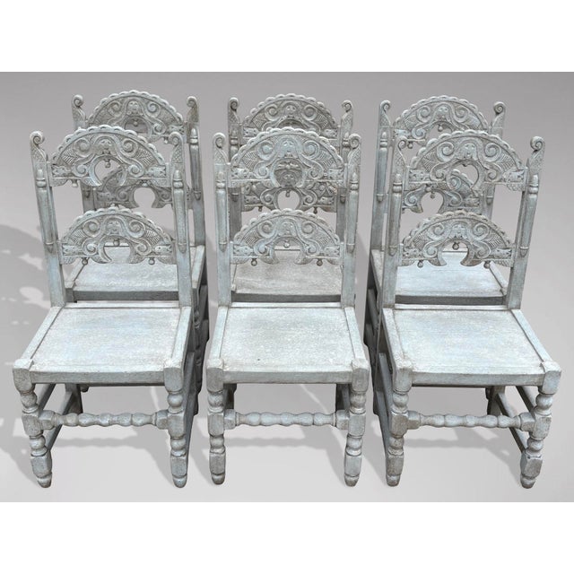Antique Painted Carved Oak Derbyshire Dining Chairs, 1910, Set of 8 For Sale - Image 11 of 15