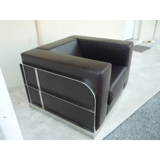 1990s 1990s Vintage Architectural Chrome & Leather Cube Chair For Sale - Image 5 of 9