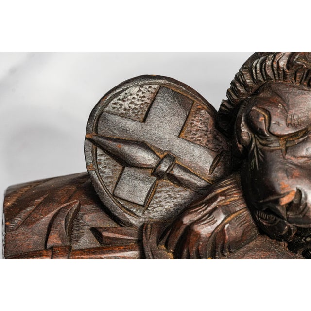Wood Large 19th Century Antique Lion of Lucerne Grand Tour Wood Sculpture Statue Hand Carved Swiss European Art Switzerland Home Decor For Sale - Image 7 of 17