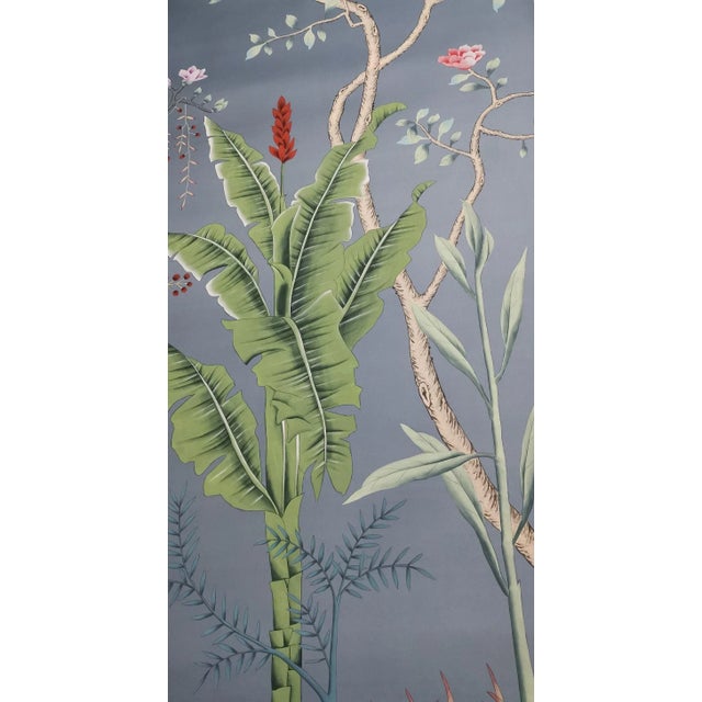 Paper 36" * H100"/Panel * 7ps, Birds Awakening Garden on Blue Wallpaper Mural - Set of 7 For Sale - Image 7 of 11