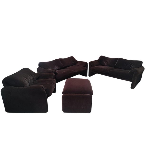 Set consisting of a pair of sofas, an armchair, and an ottoman, "maralunga" model designed by vico magistretti for...