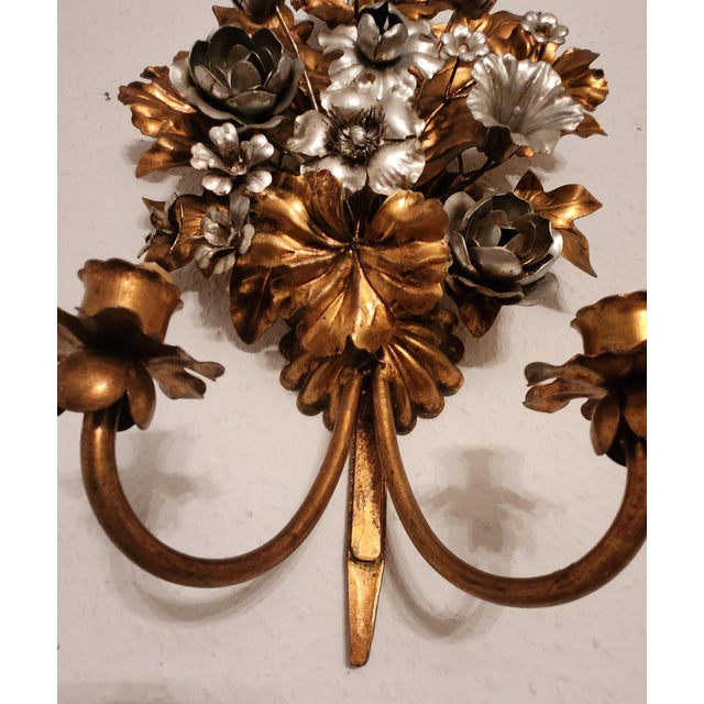 Hand-Forged Gold-Plated and Silver-Plated Candle Wall Lamps by S. Salvadori, Italy, 1950s, Set of 2 For Sale - Image 15 of 18