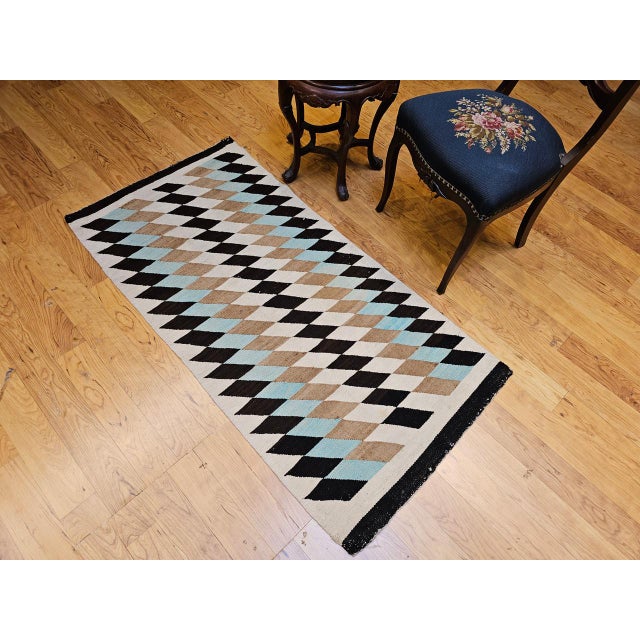 Off-white Vintage Navajo Rug, Eye Dazzler Pattern, Wool & Cotton, Native American Wall Art, 3x5 For Sale - Image 8 of 12