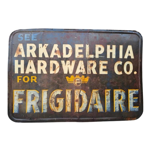 Antique American Art Deco Early Frigidaire Metal Advertising Sign For Sale