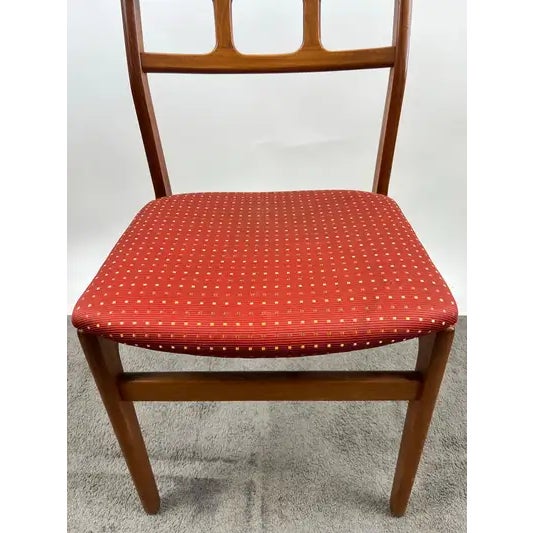1960s Danish Mid-Century Modern Teak Dining Chairs W Rust Red Dotted Upholstery, Set 6 For Sale - Image 5 of 13