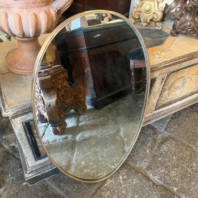 1960s Giò Ponti Style Mid-Century Modern Brass Italian Oval Wall Mirror For Sale - Image 6 of 13