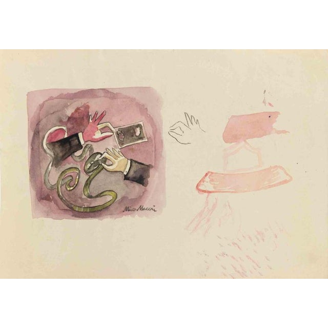 Mino Maccari, A Master's Touch, 1940, Watercolor For Sale - Image 3 of 3