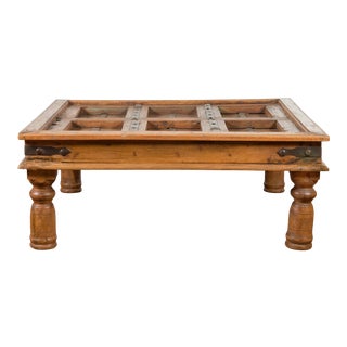 Indian 19th Century Paneled Door with Iron Accents Turned into a Coffee Table For Sale