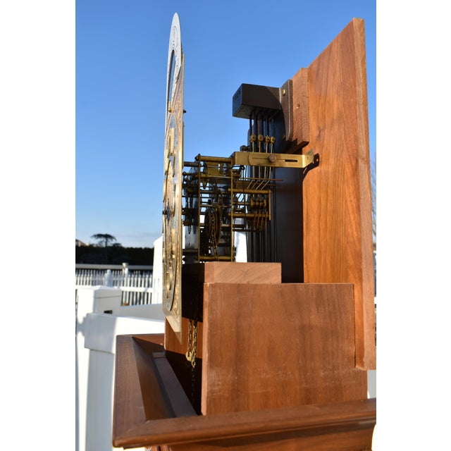 English Vintage Colonial Solid Cherry Weight Driven Grandafthers Clock For Sale - Image 3 of 12