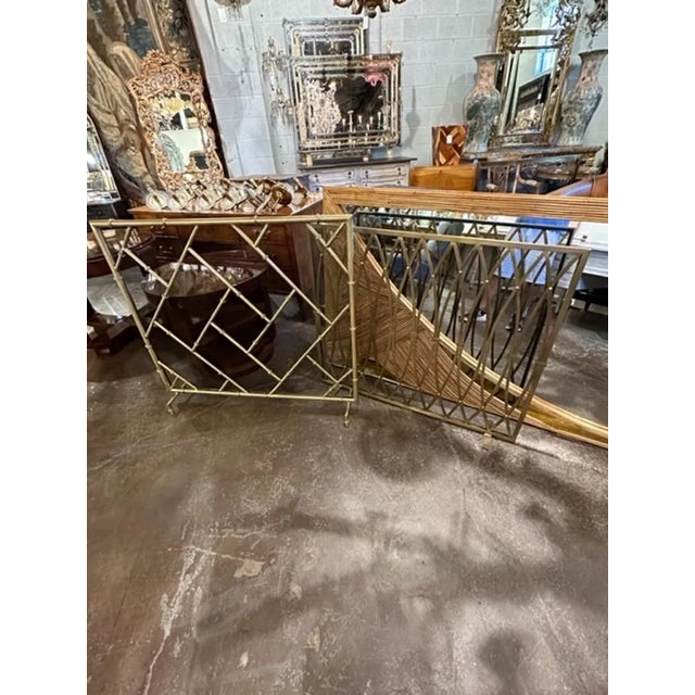 Metal Bamboo Form Brass Fire Screen For Sale - Image 7 of 7