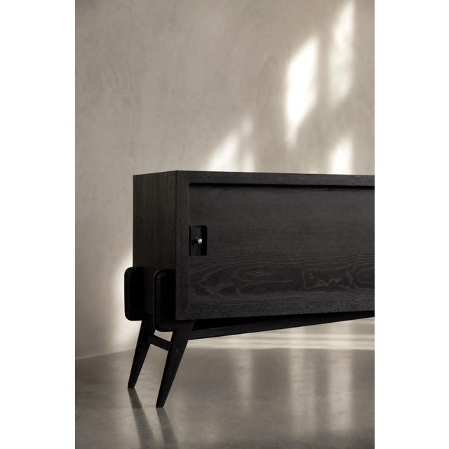 Brown Mid-Century Modern Scandinavian Dark Oak Sideboard with Wooden and Metal Handles, 1960s For Sale - Image 8 of 18