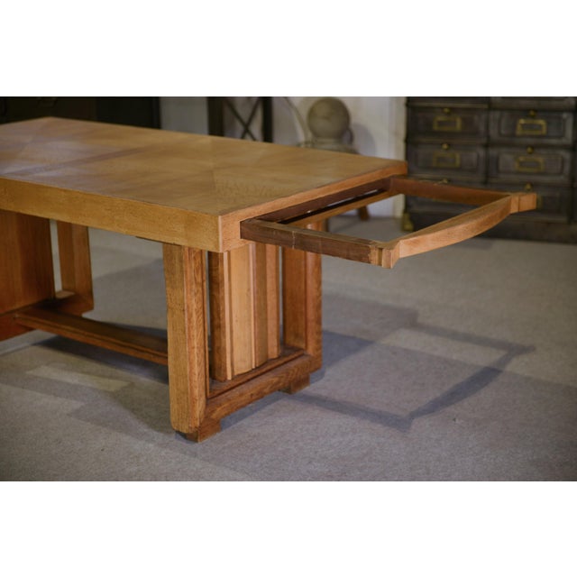 Vintage Art Deco Oak Table by Léon and Maurice Jallot, 1940s For Sale - Image 3 of 15