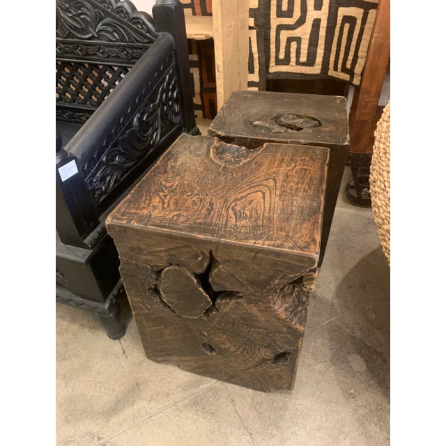 Wood Blackened Burnt Teak Stump Side Table For Sale - Image 7 of 10
