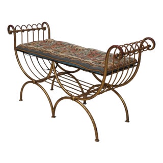 Italian Gold Finish Iron Bench W. Petticoat Seat For Sale
