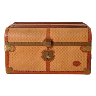 Vintage Travel Trunk in Leather, Wood, and Brass from Bocci, 1960s For Sale