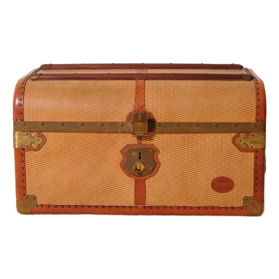Vintage Travel Trunk in Leather, Wood, and Brass from Bocci, 1960s For Sale