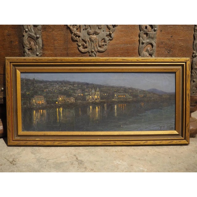 Italian The Italian Seaside at Night, Oil on Canvas Painting, Nicola Ascione (1870-1957) For Sale - Image 3 of 11