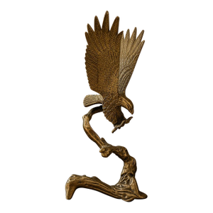 Vintage Brass Eagle Sculpture on Driftwood Base | Mid Century Bald Eagle Figurine | Hollywood Regency Bird Statue | Wildlife Desk Decor