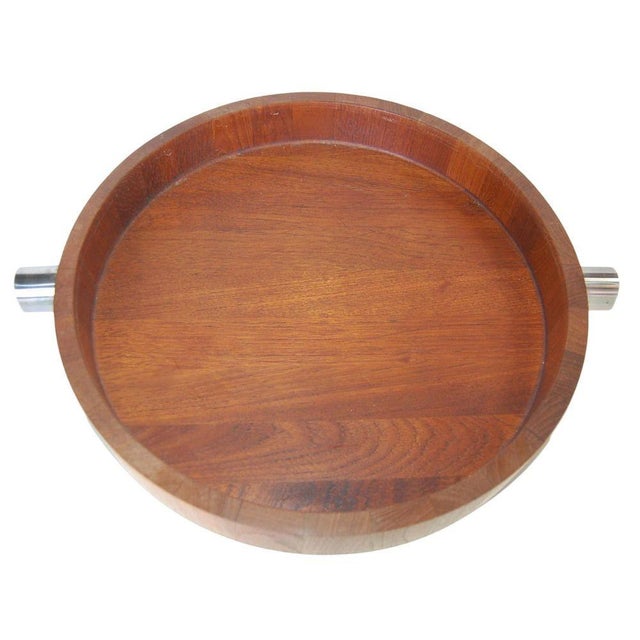 Mid-Century Modern 1960s MCM Danish Teak Salad Serving Tray W/ Machined Handles by Cobblewood Lundtofte For Sale - Image 3 of 8