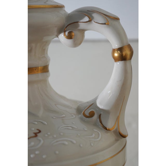 Ceramic 1950s Sevres Style Gold Gilt Floral Motif Porcelain Urn Lamps - Pair For Sale - Image 7 of 15