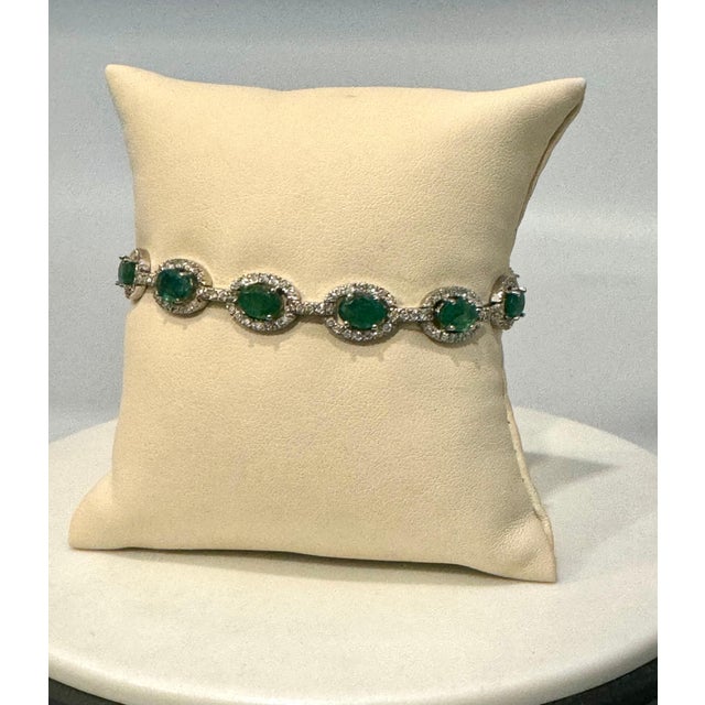 10 Carat Emerald & 3 Carat Diamond Tennis Bracelet 14 Karat White Gold, 16.8 GM For Sale - Image 17 of 18