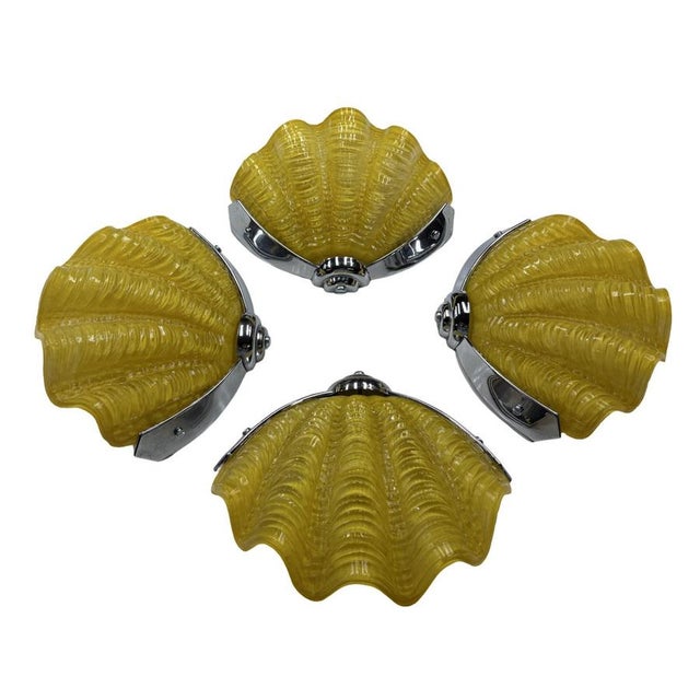 Art Deco Chrome Shell Wall Lights in Daffodil Yellow, 1930s, Set of 4 For Sale - Image 7 of 12