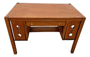 Antique Mission Arts and Crafts Library Desk, Drawer, Tiger Oak, Side Shelves